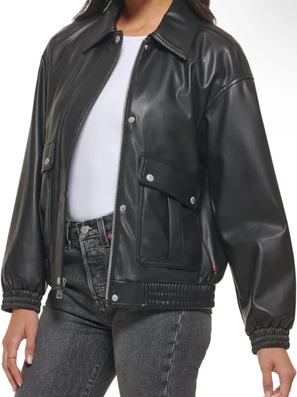 Levi's Women's Faux Leather Lightweight Dad Bomber Jacket